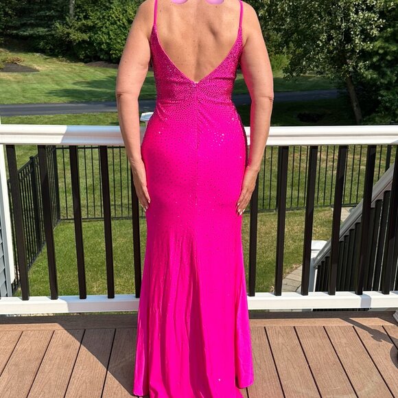 Fuchsia Beaded Tight Long Prom Dress Dancing Queen 4243 - Picture 4 of 8